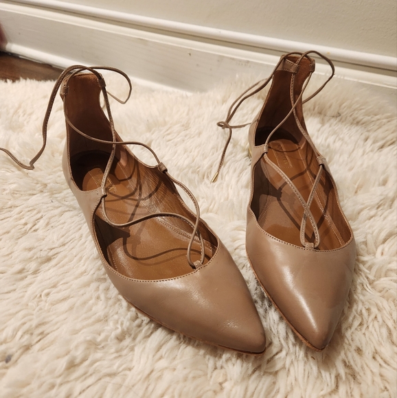 Aquazzura Christie Pointed toe Ankle wrap Flats Size Eu39 Tan - Picture 3 of 9